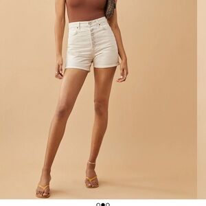 Reformation High-Waisted Cream Denim Shorts Size 24 Stretch Jean Summer Neutral